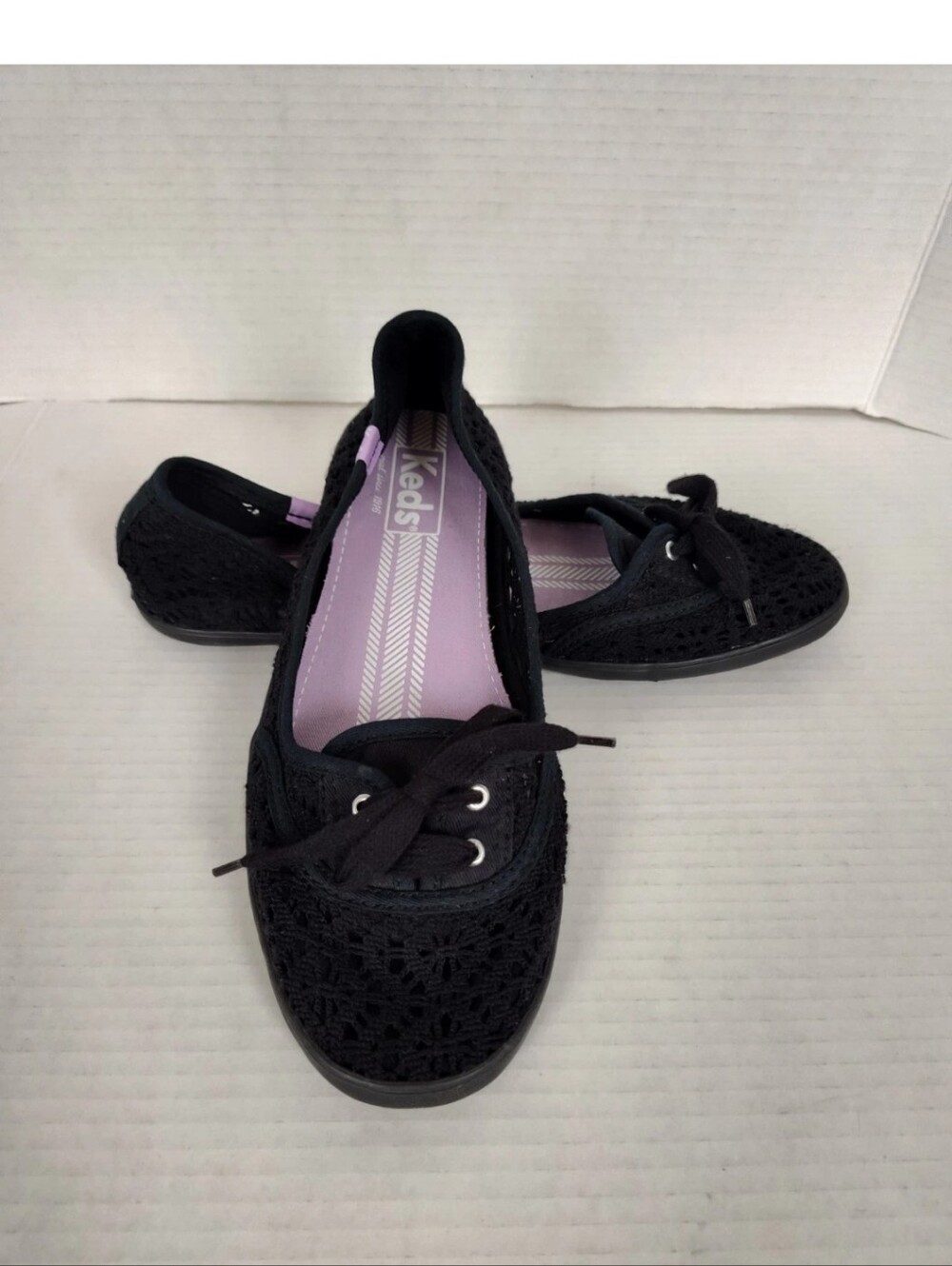 Keds Teacup Black Crochet Flats Women's Size 11 Slip on Shoes